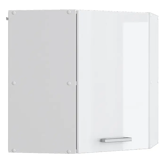 Vicco Schrankküche R-Line Weiß Hochglanz - Weiß Hochglanz, Eckhängeschrank 57 cm - Weißer Eck-Wandschrank mit glänzender Tür und silbernem Griff.
