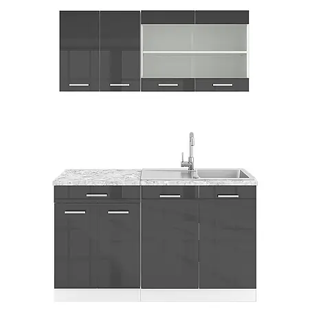 Vicco Singleküche R-Line, Anthrazit Hochglanz, 140 cm