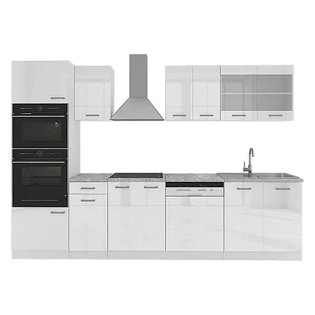 Vicco  Küchenzeile R-Line Weiß Hochglanz/Weiß mit Hochschrank, ohne Arbeitsplatte