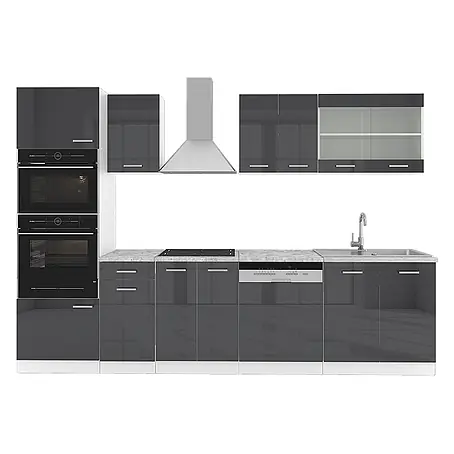 Vicco  Küchenzeile R-Line Anthrazit Hochglanz/Weiß mit Hochschrank, ohne Arbeitsplatte
