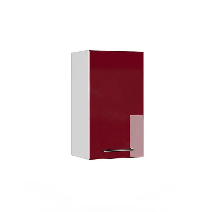 Vicco Schrankküche Fame-Line Bordeaux Hochglanz - Bordeaux Hochglanz, Hängeschrank 40 cm - Roter glänzender Küchenwandschrank mit silbernem Griff.