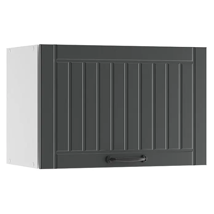 Vicco Schrankküche Fame-Line Anthrazit Landhaus Flach - Anthrazit Landhaus, Hängeschrank 60 cm (flach) - Dunkelgrauer Wandschrank mit Kassettentür und dunklem Griff.