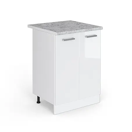 Vicco  Schrankküche R-Line Weiß Hochglanz, AP Marmor