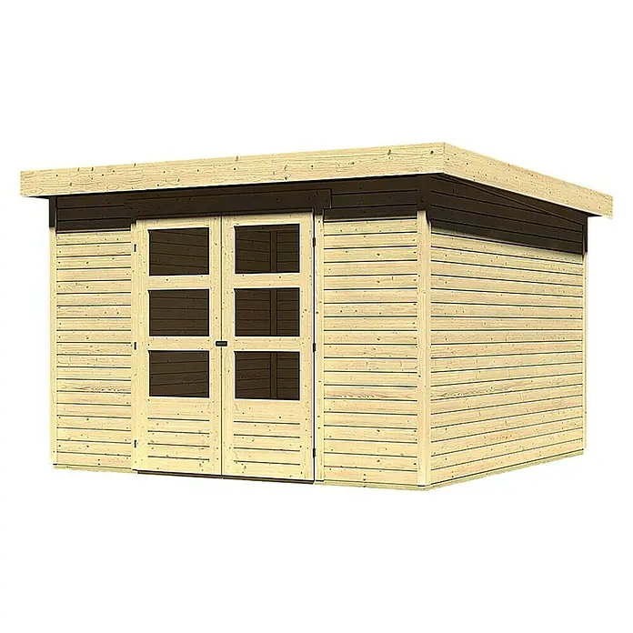 Karibu Gartenhaus Askola - Außenmaß inkl. Dachüberstand (B x T): 334 x 331 cm, Holz, Natur - Ein modernes Gartenhaus mit Doppeltüren. Das Holzgartenhaus bietet viel Stauraum und eine attraktive Optik für jeden Garten.