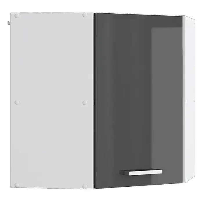 Vicco Schrankküche R-Line Anthrazit Hochglanz - Anthrazit Hochglanz, Eckhängeschrank 57 cm - Wandschrank mit weißen und dunkelgrauen Türen und einem silbernen Griff.