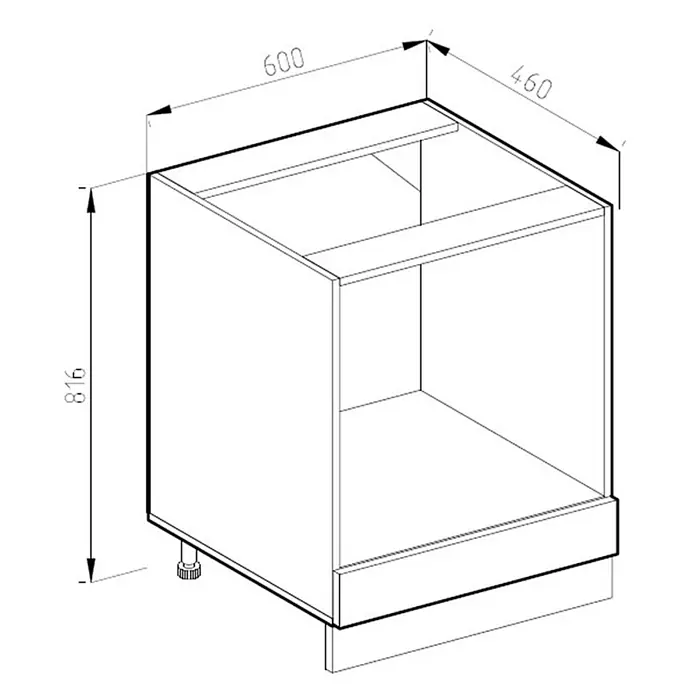 Vicco Schrankküche R-Line Sonoma, AP Eiche - Sonoma, Herdumbauschrank 60 cm, AP Eiche - Linienzeichnung eines Küchenunterschranks mit Maßen: B 600, T 460, H 816.