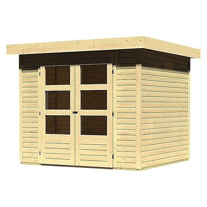 Karibu Gartenhaus Askola - Außenmaß inkl. Dachüberstand (B x T): 266 x 238 cm, Holz, Natur - Holzgartenschuppen mit Doppeltüren und Fenstern, ideal für die Aufbewahrung von Gartengeräten und -möbeln. Solide Bauweise und wetterfest.