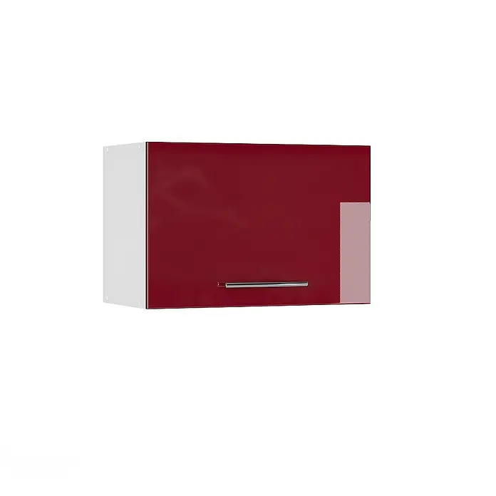 Vicco Schrankküche Fame-Line Bordeaux Hochglanz Flach - Bordeaux Hochglanz, Hängeschrank 60 cm (flach) - Roter Hochglanz-Küchenhängeschrank mit weißer Seitenwand und silbernem Griff.
