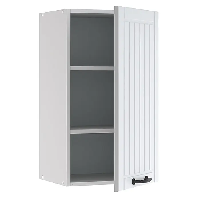 Vicco Schrankküche Fame-Line Weiß Landhaus - Weiß Landhaus, Hängeschrank 40 cm - Weißer Hängeschrank mit gerillter Tür, schwarzem Griff und zwei Einlegeböden.