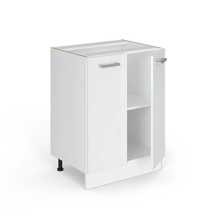 Vicco Schrankküche R-Line Weiß Hochglanz, AP Anthrazit - Weiß Hochglanz, Unterschrank 60 cm, AP Anthrazit - Weißer Küchenunterschrank mit zwei Türen, eine offen mit Einlegeboden, und verstellbaren Füßen.