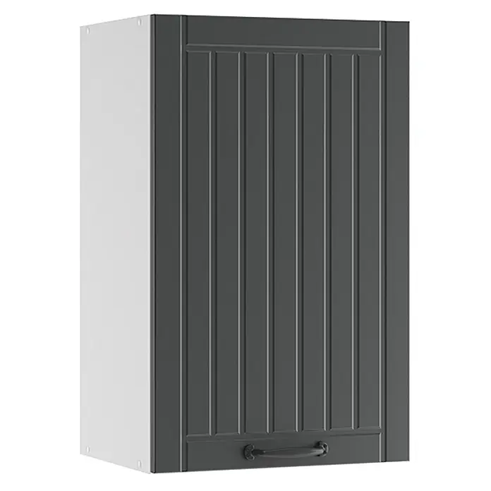 Vicco Schrankküche Fame-Line Anthrazit Landhaus - Anthrazit Landhaus, Hängeschrank 45 cm - Dunkelgrauer Wandschrank mit geriffelter Tür und schwarzem Griff.