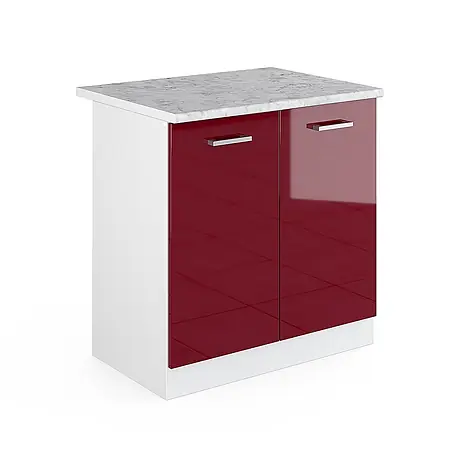 Vicco  Schrankküche R-Line Rot Hochglanz, AP Marmor