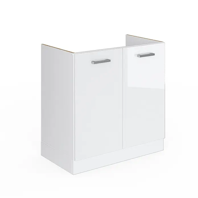 Vicco Schrankküche R-Line Weiß Hochglanz ohne Arbeitsplatte - Weiß Hochglanz, Spülenunterschrank 80 cm - Weißer glänzender zweitüriger Unterschrank mit modernen Metallgriffen.
