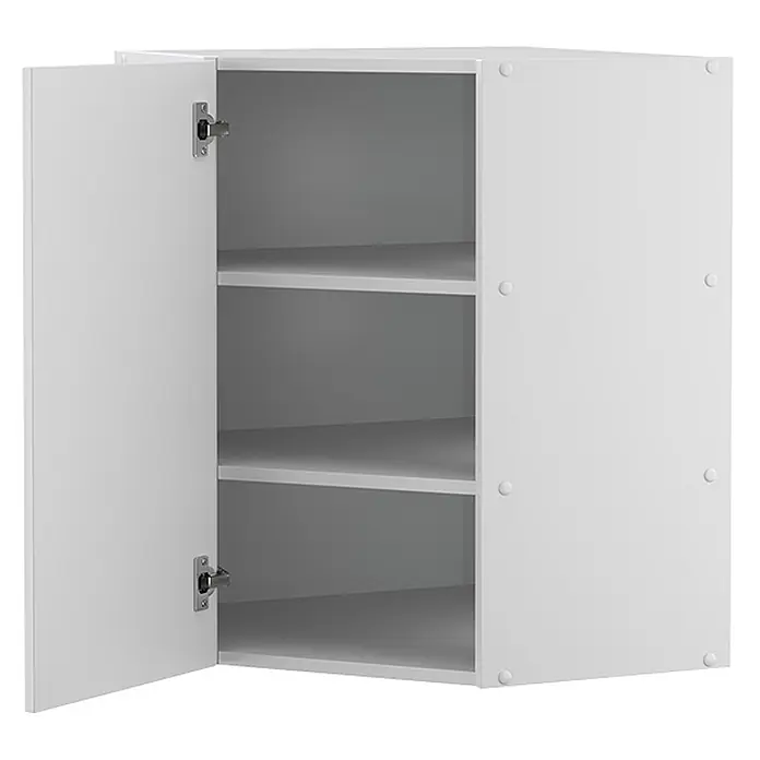 Vicco Schrankküche Fame-Line Weiß Landhaus - Weiß Landhaus, Eckhängeschrank 57 cm - Weißer Wandschrank mit offener Tür und zwei Innenböden.