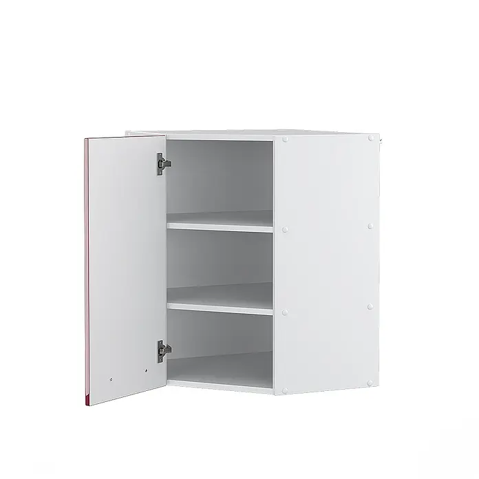 Vicco Schrankküche Fame-Line Bordeaux Hochglanz - Bordeaux Hochglanz, Eckhängeschrank 57 cm - Weißer Wandschrank mit offener Tür und zwei Innenregalen.