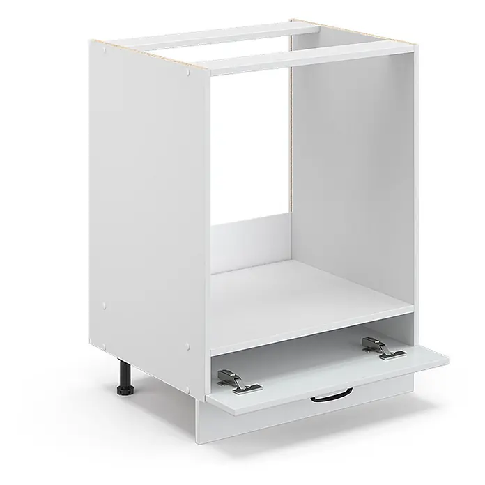 Vicco Schrankküche Fame-Line Weiß Landhaus, AP Anthrazit - Weiß Landhaus, Herdumbauschrank 60 cm, AP Anthrazit - Weißer Küchenunterschrank-Korpus für Einbaugerät, mit unterer Schublade und verstellbaren Füßen.