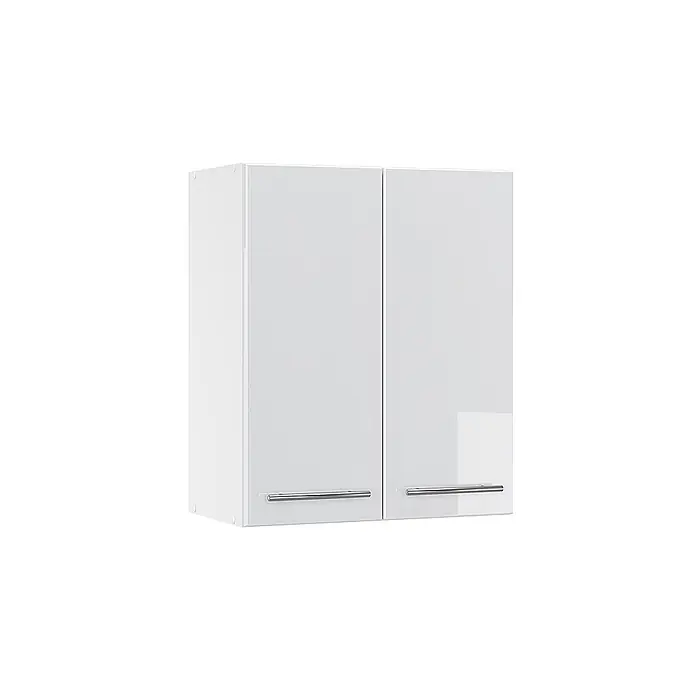 Vicco Schrankküche Fame-Line Weiß Hochglanz - Weiß Hochglanz, Hängeschrank 60 cm - Weißer Hochglanz-Hängeschrank mit zwei Türen und Metallgriffen.