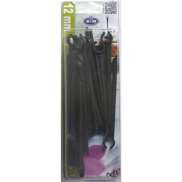 Difusor con rosca abierto - 12 mm, 25 ud. - Imagen de un paquete de clips de soporte para plantas de 12 mm, que se utilizan para sujetar plantas en jardines o invernaderos.