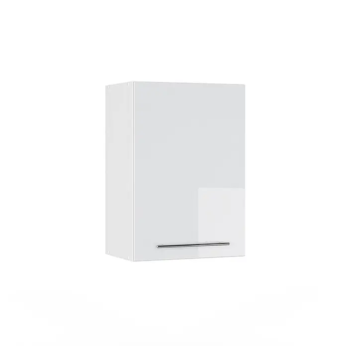 Vicco Schrankküche Fame-Line Weiß Hochglanz - Weiß Hochglanz, Hängeschrank 50 cm - Weißer Hochglanz-Hängeschrank mit silbernem Griff.