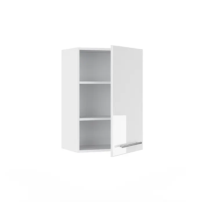 Vicco Schrankküche Fame-Line Weiß Hochglanz - Weiß Hochglanz, Hängeschrank 50 cm - Weißer Hängeschrank mit offener Tür und Regalböden, mit silbernem Griff.