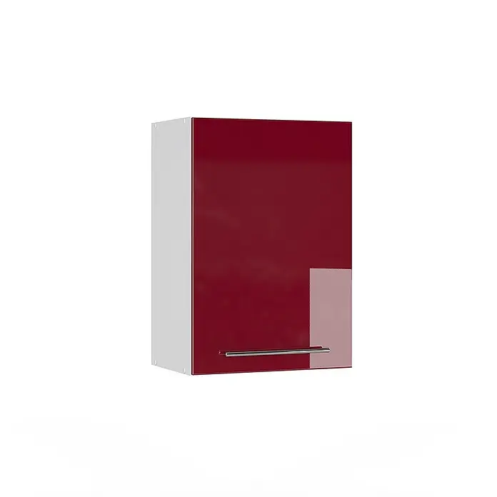 Vicco Schrankküche Fame-Line Bordeaux Hochglanz - Bordeaux Hochglanz, Hängeschrank 50 cm - Roter Hochglanz-Hängeschrank mit weißer Seitenwand und silbernem Stangengriff.