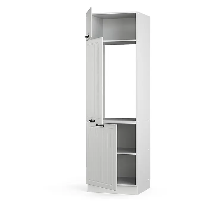Vicco Schrankküche Fame-Line Weiß Landhaus - Weiß Landhaus, Kühlumbauschrank 60 cm - Weißer Hochschrank mit offenen Lamellentüren, Innenregalen und Platz für ein Gerät.
