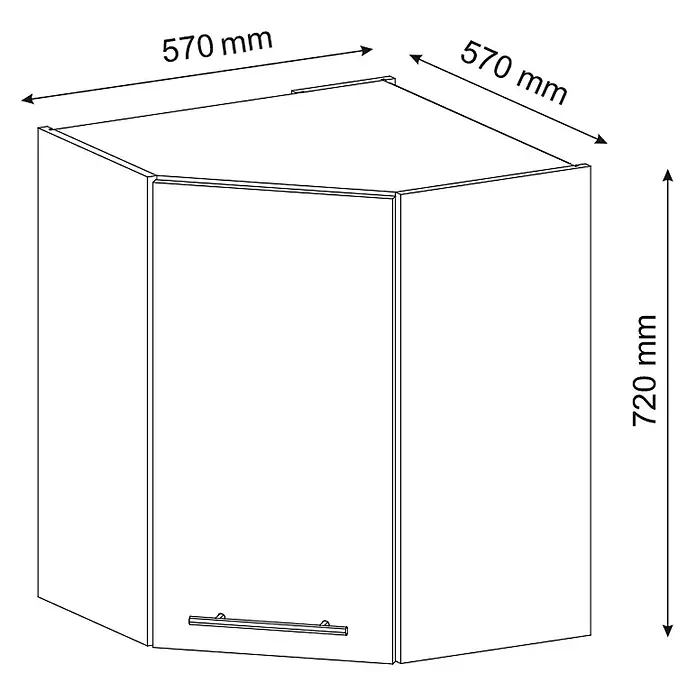 Vicco Schrankküche Fame-Line Bordeaux Hochglanz - Bordeaux Hochglanz, Eckhängeschrank 57 cm - Weißer Eckwandschrank mit Griff, Maße 570x570x720 mm.
