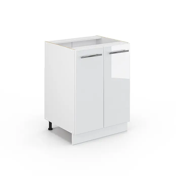 Vicco Schrankküche Fame-Line Weiß Hochglanz ohne Arbeitsplatte - Weiß Hochglanz, Unterschrank 60 cm - Weißer Hochglanz-Küchenunterschrank mit zwei Türen und Chromgriffen.