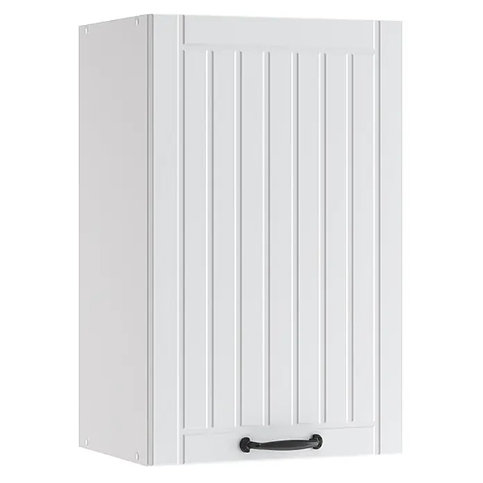 Vicco Schrankküche Fame-Line Weiß Landhaus - Weiß Landhaus, Hängeschrank 45 cm - Weißer Hängeschrank für die Küche mit gerillter Tür und schwarzem, traditionellem Griff.