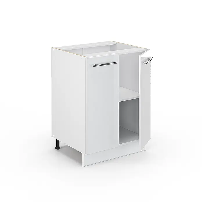 Vicco Schrankküche Fame-Line Weiß Hochglanz, AP Eiche - Weiß Hochglanz, Unterschrank 60 cm - Weißer Küchenunterschrank mit einer Tür, offenem Fach und Chromgriffen.