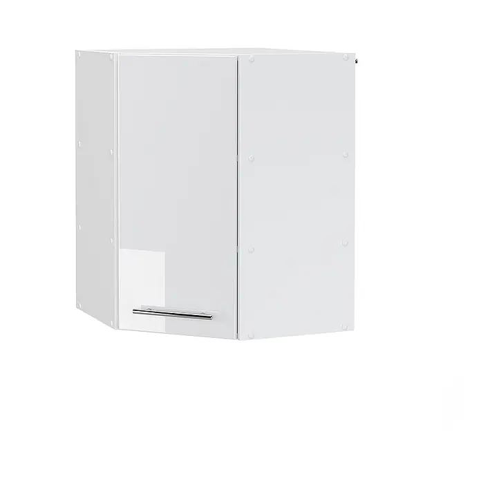 Vicco Schrankküche Fame-Line Weiß Hochglanz - Weiß Hochglanz, Eckhängeschrank 57 cm - Weißer Hochglanz-Eckwandschrank mit Chromgriff.