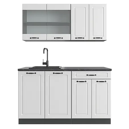 Vicco  Singleküche R-Line Weiß Landhaus/Anthrazit, AP Anthrazit