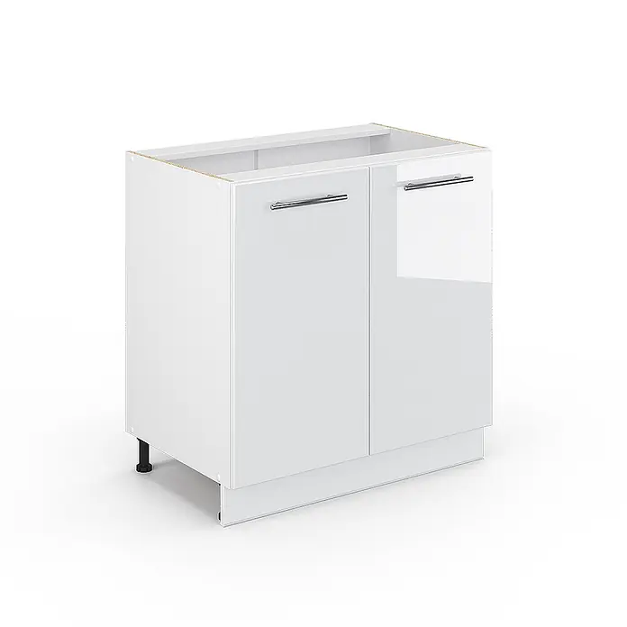 Vicco Schrankküche Fame-Line Weiß Hochglanz mit Regal, ohne Arbeitsplatte - Weiß Hochglanz, Unterschrank 80 cm - Weißer Hochglanz-Küchenunterschrank mit zwei Türen, Chromgriffen und Sockel.