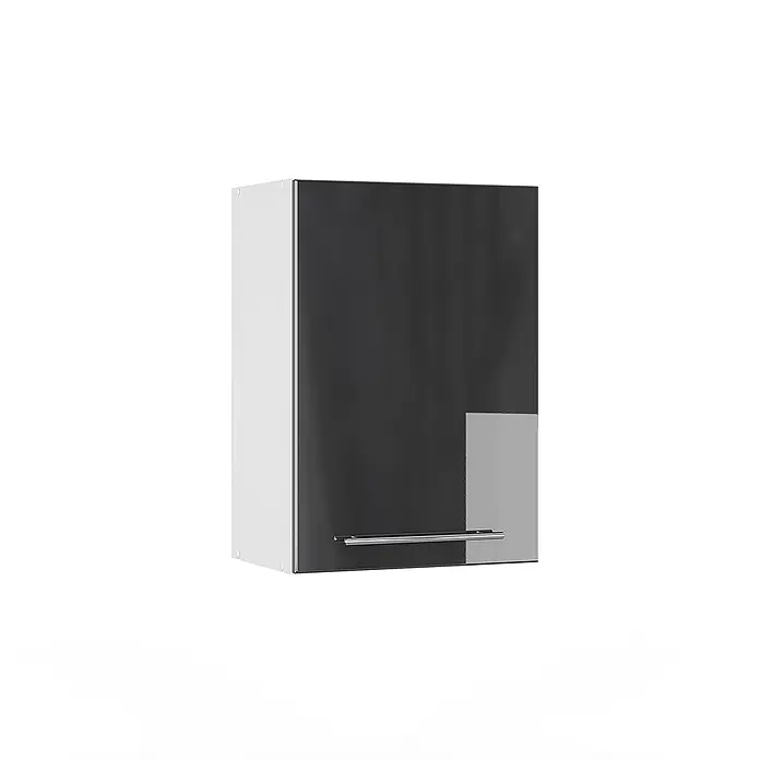 Vicco Schrankküche Fame-Line Anthrazit Hochglanz - Anthrazit Hochglanz, Hängeschrank 50 cm - Dunkelgrauer Küchenwandschrank mit weißen Seiten, hellgrauem Akzentpanel und silbernem Griff.