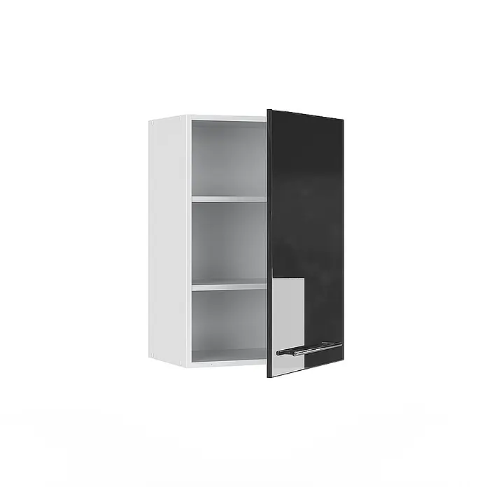 Vicco Schrankküche Fame-Line Anthrazit Hochglanz - Anthrazit Hochglanz, Hängeschrank 50 cm - Weißer Wandschrank mit glänzender schwarzer Tür und Metallgriff, mit drei Innenböden.