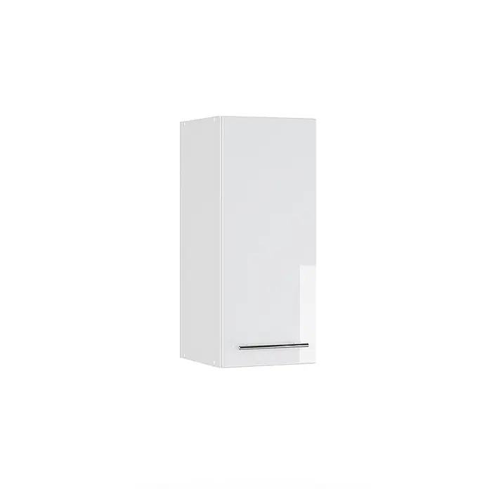 Vicco Schrankküche Fame-Line Weiß Hochglanz - Weiß Hochglanz, Hängeschrank 30 cm - Weißer Wandschrank mit glänzender Tür und horizontalem Chromgriff.
