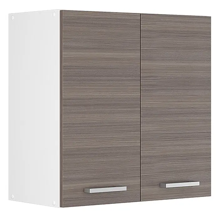 Vicco Schrankküche R-Line Edelgrau - Edelgrau, Hängeschrank 60 cm - Weißer Wandschrank mit zwei grauen Holztüren und silbernen Griffen.