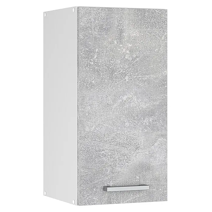 Vicco Schrankküche R-Line Beton - Beton, Hängeschrank 30 cm - Kompakter Wandschrank mit hellgrauer Betonoptik-Tür und silbernem Griff.