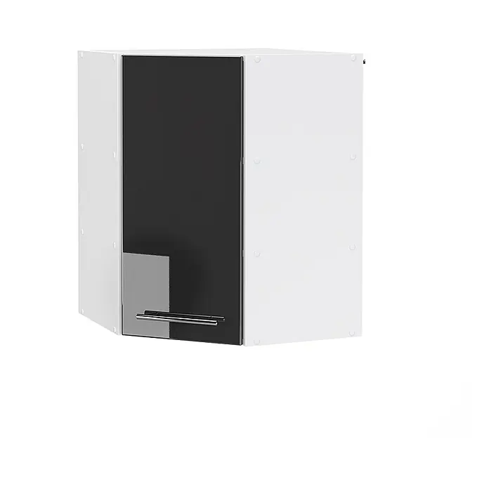 Vicco Schrankküche Fame-Line Anthrazit Hochglanz - Anthrazit Hochglanz, Eckhängeschrank 57 cm - Weißer Eckwandschrank mit schwarzer Hochglanztür und silbernem Griff.