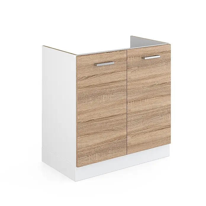 Vicco Schrankküche R-Line Sonoma ohne Arbeitsplatte - Sonoma, Spülenunterschrank 80 cm - Weißer Spülenunterschrank mit zwei Türen in Holzoptik.