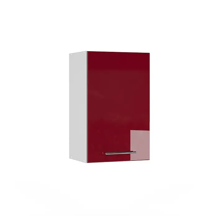Vicco Schrankküche Fame-Line Bordeaux Hochglanz - Bordeaux Hochglanz, Hängeschrank 45 cm - Roter Hochglanz-Küchenwandschrank mit hellgrauen Seiten und silbernem Griff.