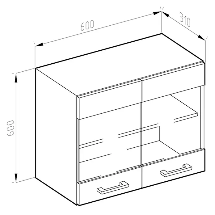 Vicco Schrankküche R-Line Edelgrau - Edelgrau, Hängeglasschrank 60 cm - Schrank mit zwei oberen Glastüren und zwei unteren Schubladen, 600x600x310 mm.