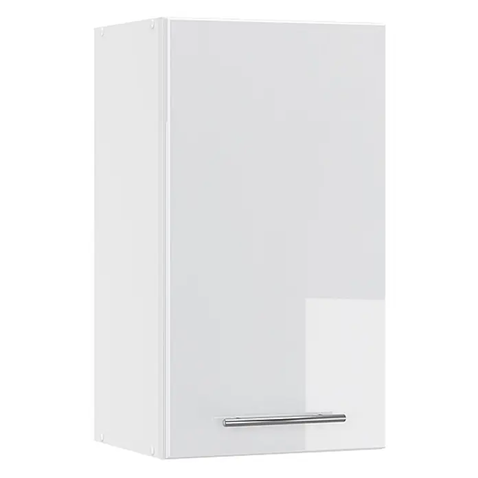 Vicco Schrankküche Fame-Line Weiß Hochglanz - Weiß Hochglanz, Hängeschrank 40 cm - Weißer Hochglanz-Hängeschrank mit silbernem Griff.