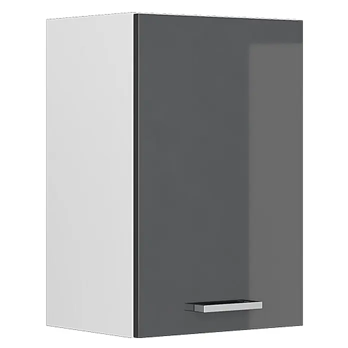 Vicco Schrankküche R-Line Anthrazit Hochglanz - Anthrazit Hochglanz, Hängeschrank 40 cm - Wandschrank mit weißem Korpus und glänzend dunkelgrauer Tür, mit silbernem Griff.
