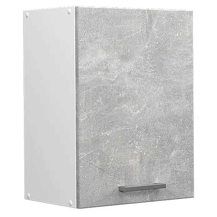 Vicco Schrankküche R-Line Beton - Beton, Hängeschrank 45 cm - Grauer Wandschrank in Betonoptik mit weißer Seitenwand und Metallgriff.