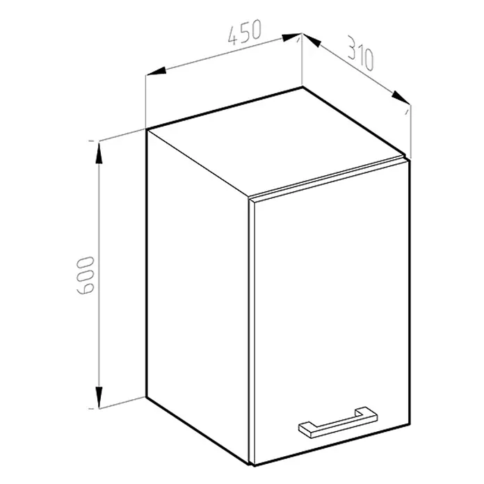 Vicco Schrankküche R-Line Anthrazit Hochglanz - Anthrazit Hochglanz, Hängeschrank 45 cm - Hängeschrank mit Einzeltür, rechteckigem Griff. Maße: H600 x B450 x T310.