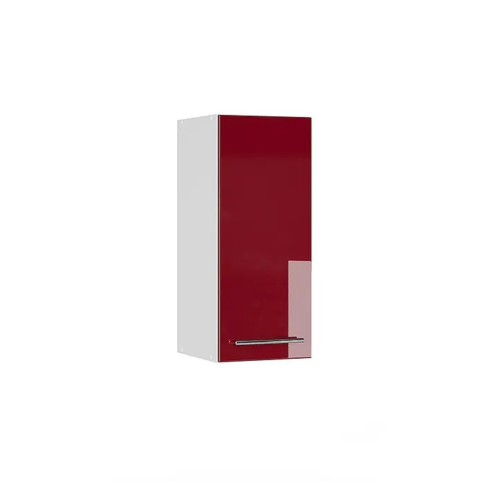 Vicco Schrankküche Fame-Line Bordeaux Hochglanz - Bordeaux Hochglanz, Hängeschrank 30 cm - Glänzender roter Wandschrank mit weißen Seiten und Metallgriff.
