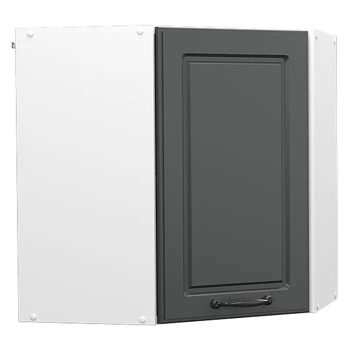 Vicco Schrankküche R-Line Anthrazit Landhaus - Breite: 57 cm, Anthrazit Landhaus, Eckhängeschrank 57 cm - Weißer Wandschrank mit dunkelgrauer Rahmentür und schwarzem Griff.