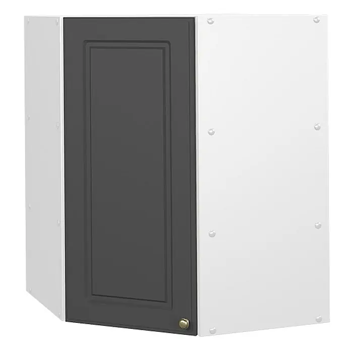 Vicco Schrankküche Fame-Line Anthrazit-Gold - Anthrazit-Gold, Eckhängeschrank 57 cm - Weißer Eck-Wandschrank mit dunkler grauer Kassettentür und goldenem Knauf.
