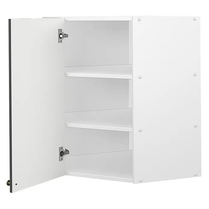 Vicco Schrankküche Fame-Line Anthrazit-Gold - Anthrazit-Gold, Eckhängeschrank 57 cm - Weißer Wandschrank mit offener Tür und drei internen Regalböden.